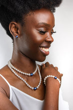 Load image into Gallery viewer, Swarovski Iridescent Dark Blue pearl jewellery set