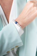 Load image into Gallery viewer, White on Iridescent Dark Blue Swarovski Pearl Bracelet

