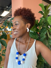 Load image into Gallery viewer, Blue and white statement necklace