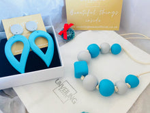 Load image into Gallery viewer, Grey and Turquoise Earring and Necklace Set