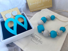 Load image into Gallery viewer, Grey and Turquoise Earring and Necklace Set
