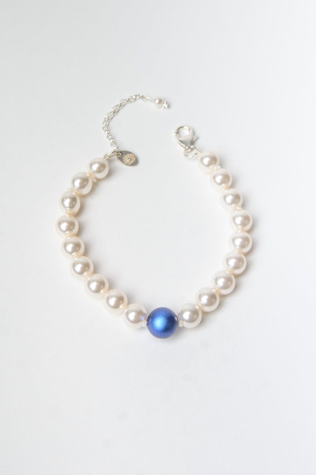 White on Iridescent Dark Blue Swarovski Pearl Bracelet