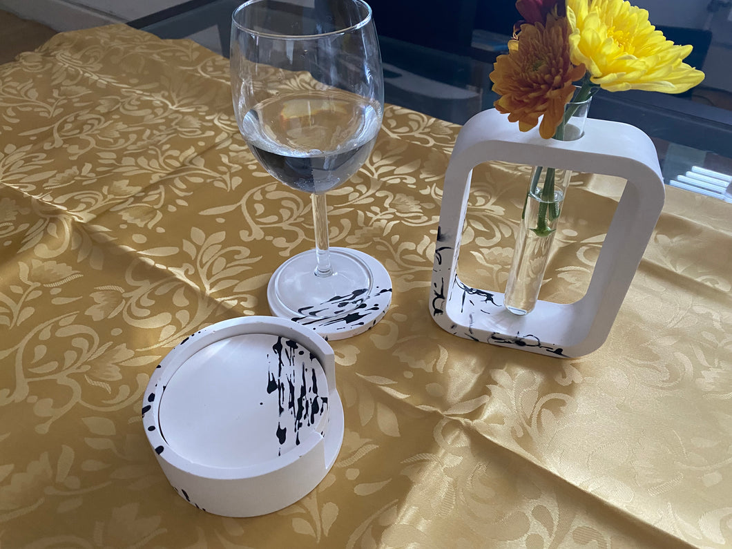 White Vase and Coaster Set