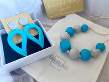 Load image into Gallery viewer, Grey and Turquoise Earring and Necklace Set

